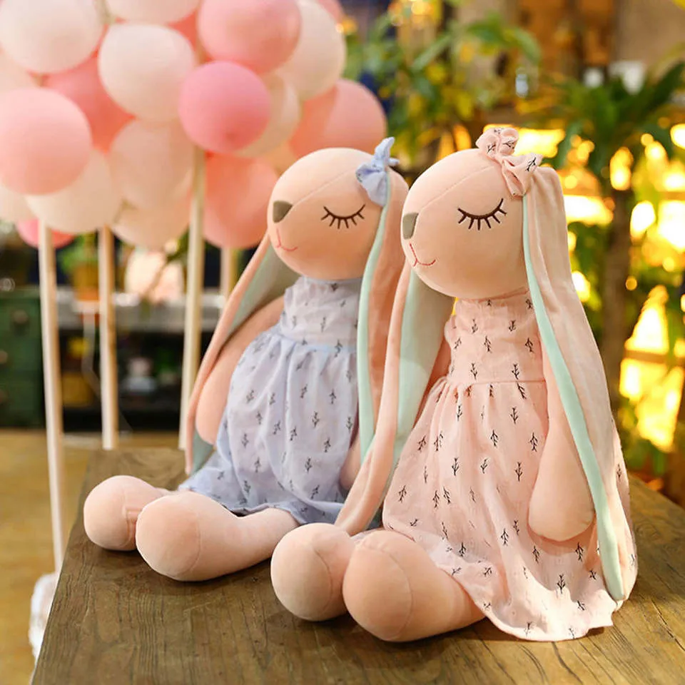 Flower Skirt Couple Rabbit Figure Stuffed toy Doll Long Ear An'an Rabbit Throw Pillow for Girlfriend