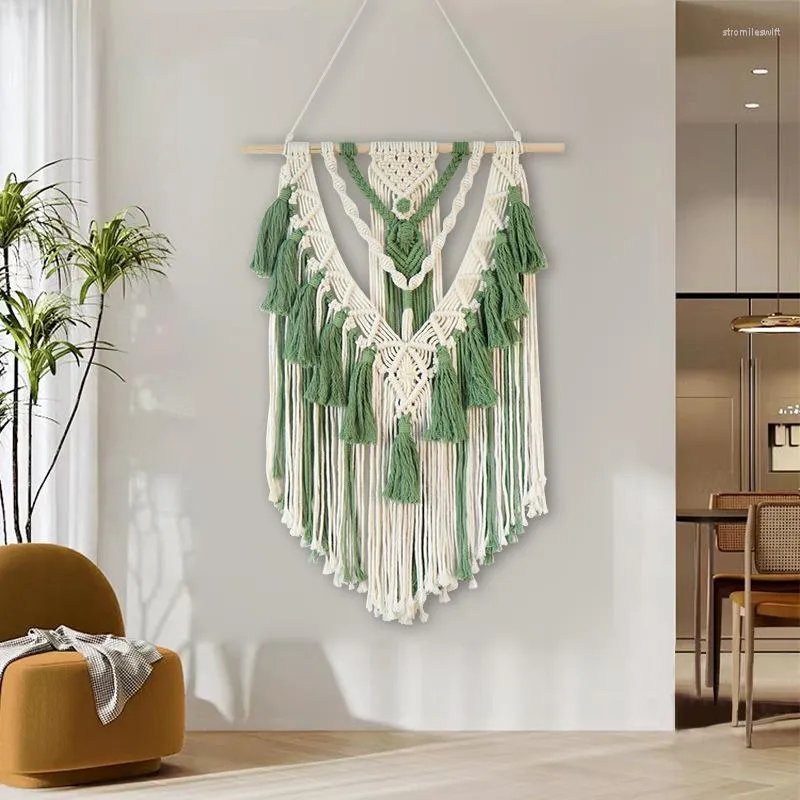Boho Green Macrame Wall Hanging Tapestries Nearby Elegant Hand