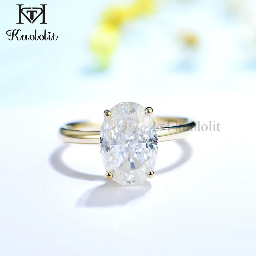 Wedding Rings Kuoit 35CT Crushed Ice Oval 18K 14K Yellow Gold Ring for Women D VVS Solitaire Engagement Party 230909