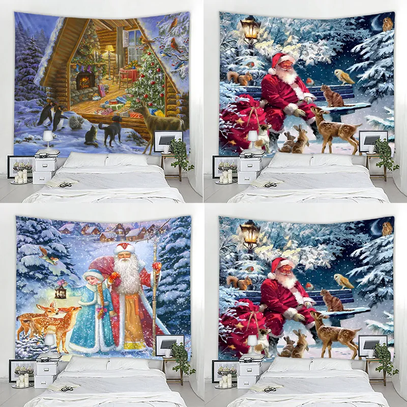 タペストリーカスタマイズ可能なサンタ背景装飾タペストリークリスマスツリークリスマススノーシーンタペストリーホーム背景タペストリー230911