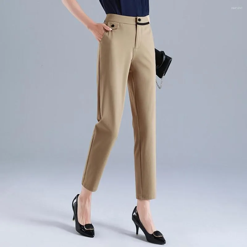 Pantalon femme kaki décontracté jambe droite large costume pantalon bureau dame neuf points printemps été Style 2023 5XL