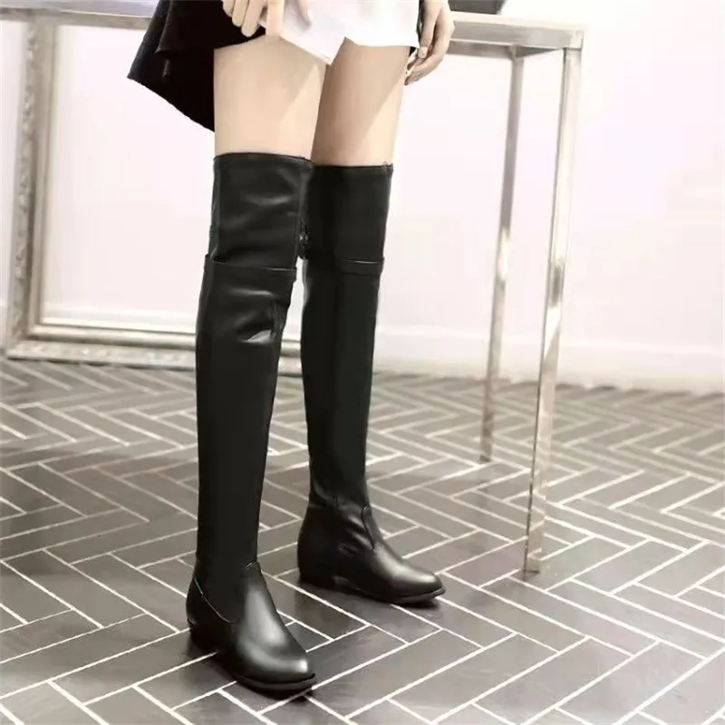 Boot's Flat Heel Boots Single Autumn Round Head Low Large Over Knee In And Winter 230911
