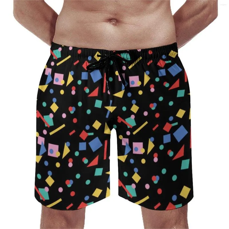 Short d'été pour hommes, Design rétro des années 80, course à pied, Surf, formes géométriques, pantalons courts de plage, amusant, séchage rapide, maillot de bain