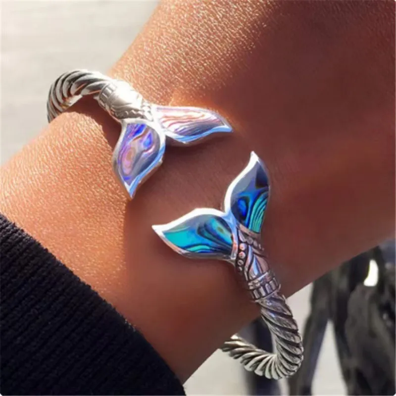 Bracelet réglable de conception d'émail de queue de poisson de couleur argentée à la mode de mode pour les hommes