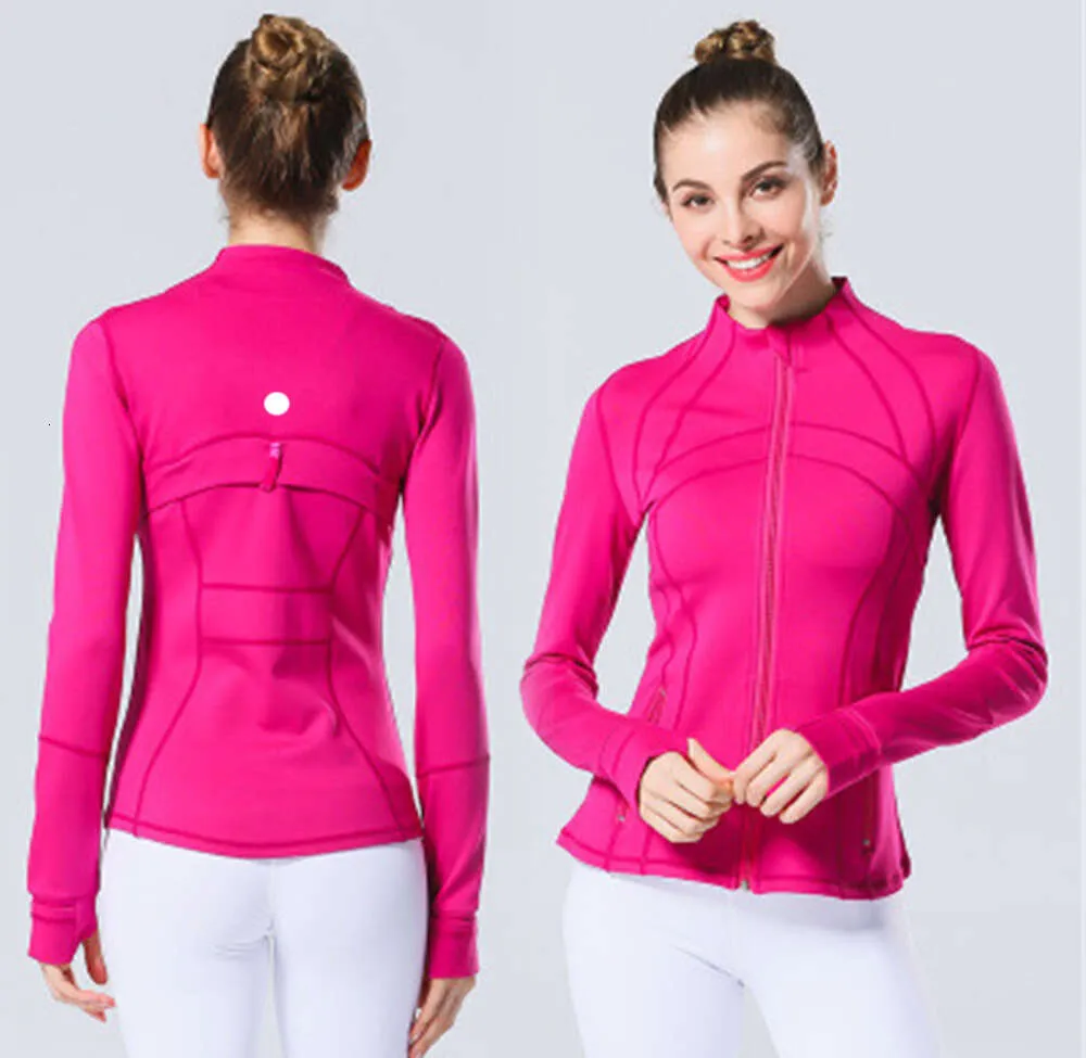lu-01 Womens Yoga Jacket Long Sleeves Outfit Solid Color Back Zipper Gym Jackets Shaping Waist Tight Fitness Sportswear For Lady 966ess