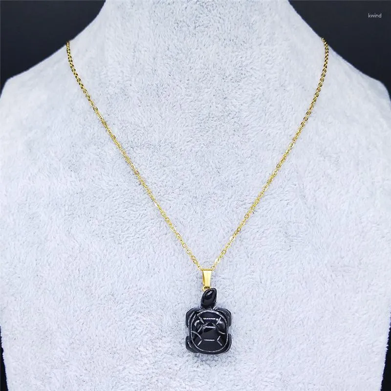 Pendant Necklaces 2023 Black Tortoise Stainless Steel Natural Stone For Women Gold Color Chain Necklace Jewelry Cadenas Mujer NXS04