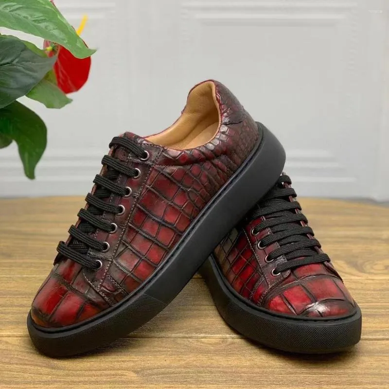 Chaussures habillées 2023 Haute Qualité Véritable Véritable Peau De Crocodile Hommes Chaussure Maalligator Cuir Loisirs Sneaker Cire Couleur Rouge Bleu Gris