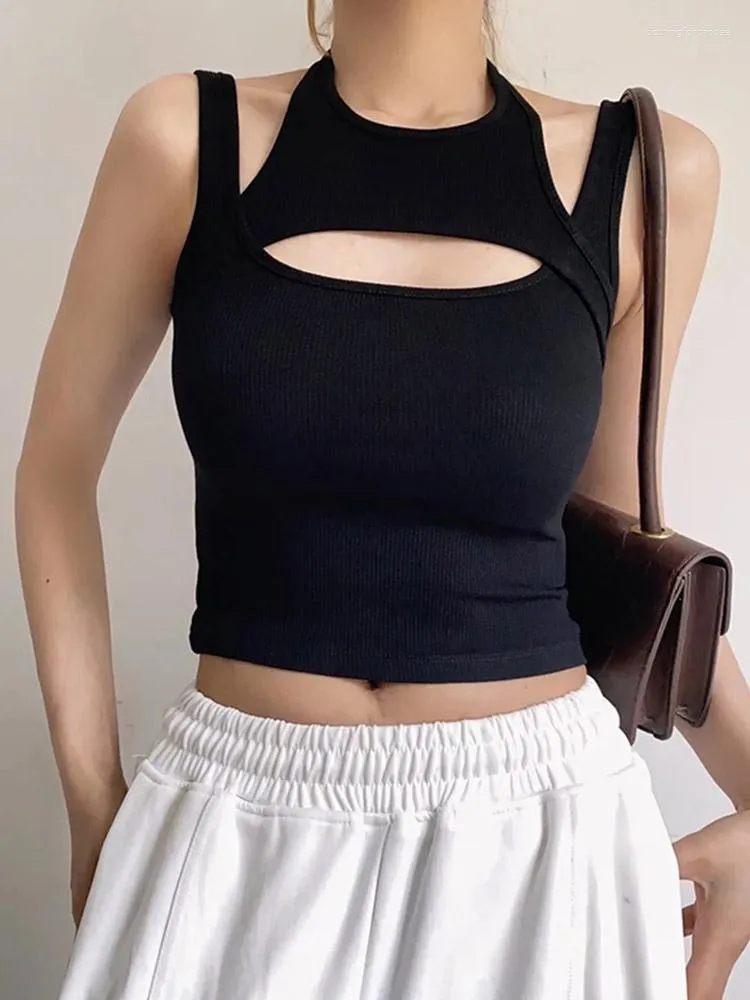Women's Tanks Asymmetrical Crop Top Y2k E-girl Hollow Out Knitted Corset Sleeveless O Neck Mini Vest Basic Casual Sporty Summer