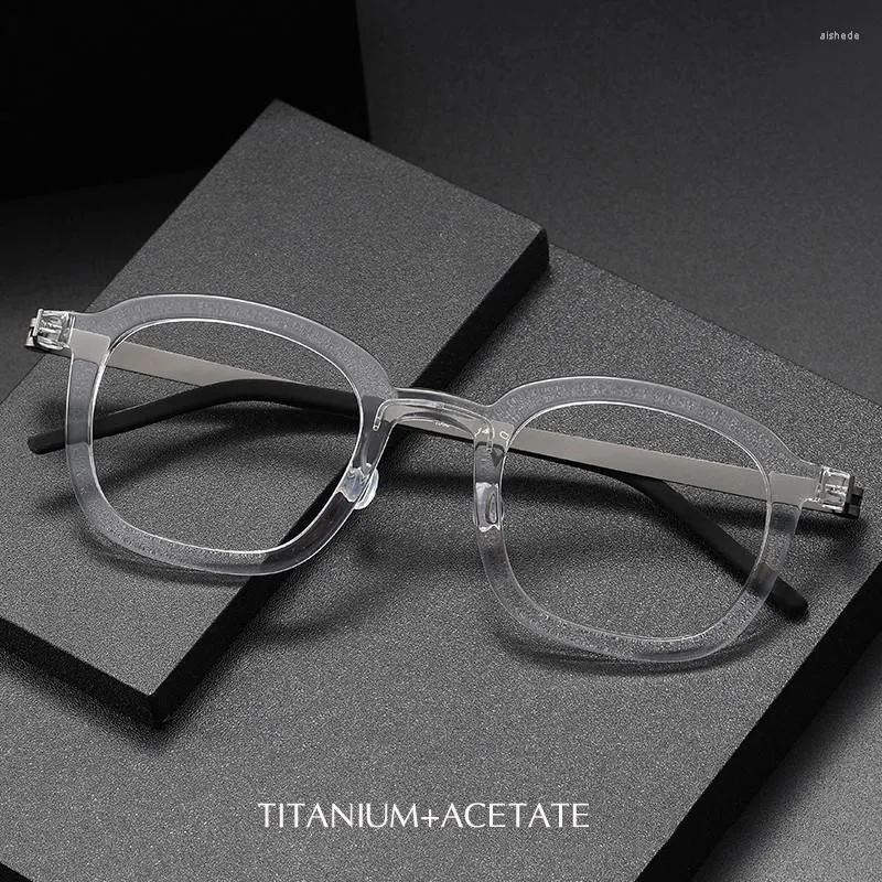 Solglasögon Frames 2024 Varumärkesdesigner Herrens vintage IP -titan Acetatglasögon Kvinnor Big Square Optical Myopia Linser Recept