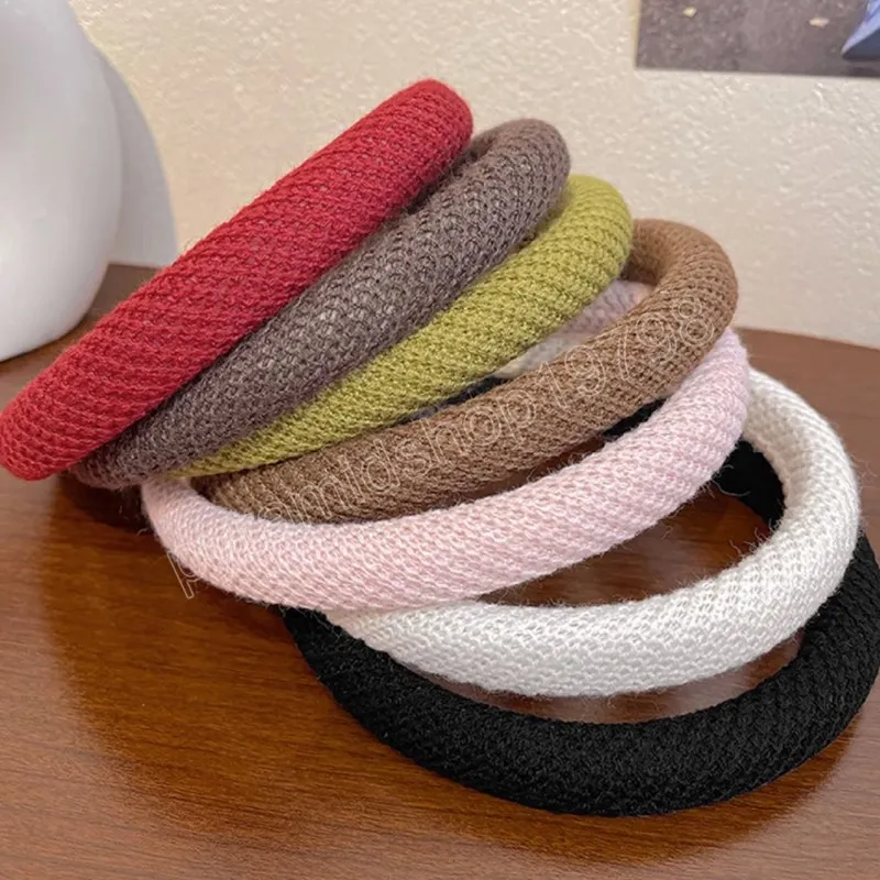 New Fashion Wool Sponge Knitting Headband Hair Band Weaving Solid Color Autumn Winter Elegant Hair Hoop Women Hair Accessories