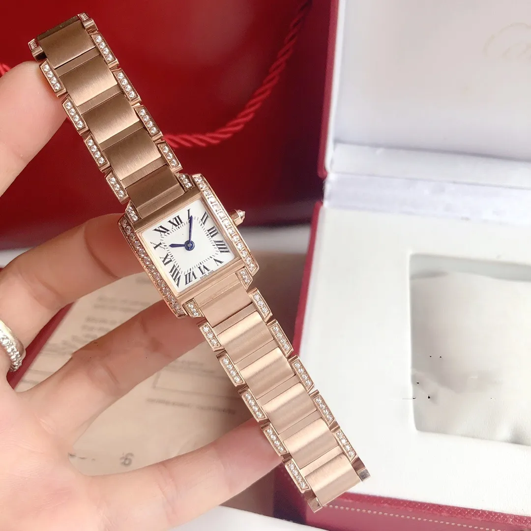 20mm 25mm kvinnor Rose Gold Watch Full Rostfritt Steel Women's Square Quartz Watch Sport Waterproof Fashion Designer Watches