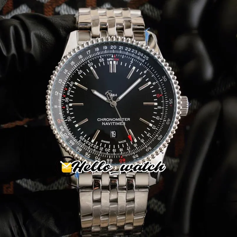 Nova caixa de aço A17325241 Asiático 2813 Relógio automático masculino mostrador preto pulseira de aço inoxidável HWBE Gents Relógios Olá relógio alto Q318N