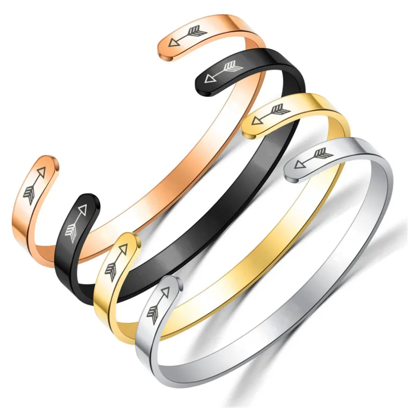 Uppdatera rostfritt stål Öppet armband Bangle Letter Inspirational Fortsätt Armband Armband Manschettkvinnor Män