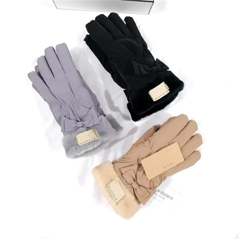 Australia Designer Gloves Winter Fleece Glove Women Girls Bowknot Cycling Mittens Outdoor Warm Windproof Mitts