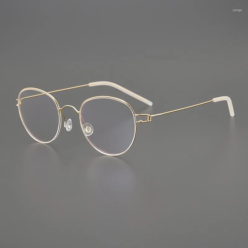 Óculos de sol quadros feitos à mão ultraleve retro oval óculos ópticos quadro para homens mulheres vintage titânio redondo óculos dinamarca screwless