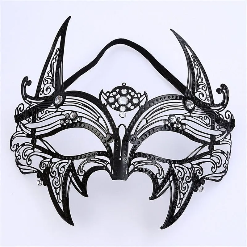 Metal Rhinestone Black Party Masks Venetian Masquerade Mask Costume Ball Event Wedding Party Mask Wedding Supplies