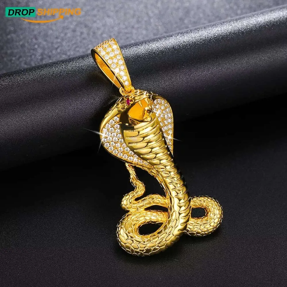 Dropshipping 18k Yellow Gold Plated 925 Sterling Silver Vvs Moissanites Diamond Cobra Charm Pendant Necklace Indian Jewelry
