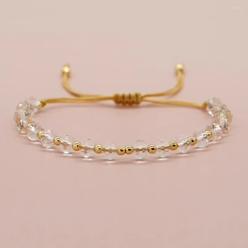 Strand Dainty Transparent Clear Crittal Crystal Bead Friendship Armband Minimalist Justerbar design för Summer Fashion Jewelry Pulseras