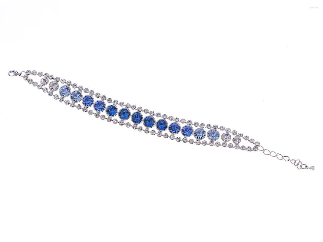 Bangle Silvery Tone Chain Blue Circular Mönster Kristallarmband