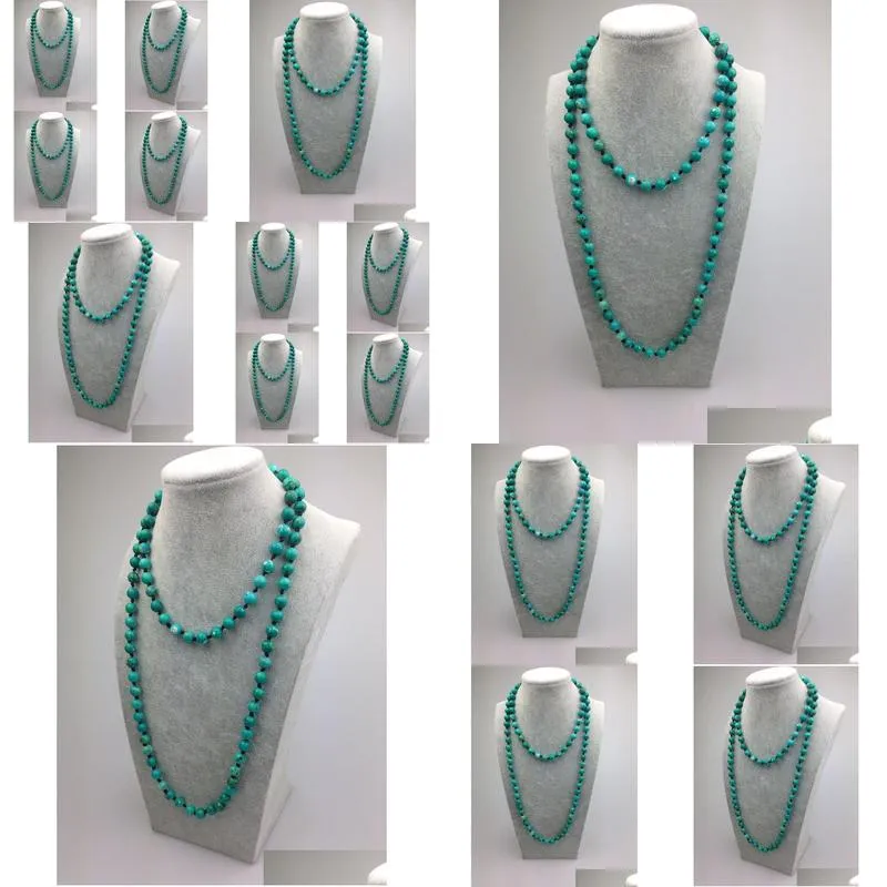 Colliers de perles St0005 Perle turquoise teinte de 8 mm faisant un collier en pierre verte de 42 pouces de long perles naturelles nouées livraison directe Dhgarden Dhox5