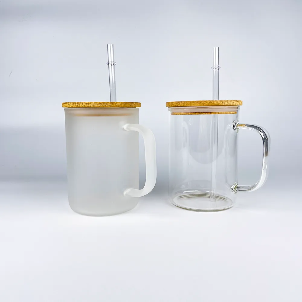 Glass Coffee Mug With Lid & Straw