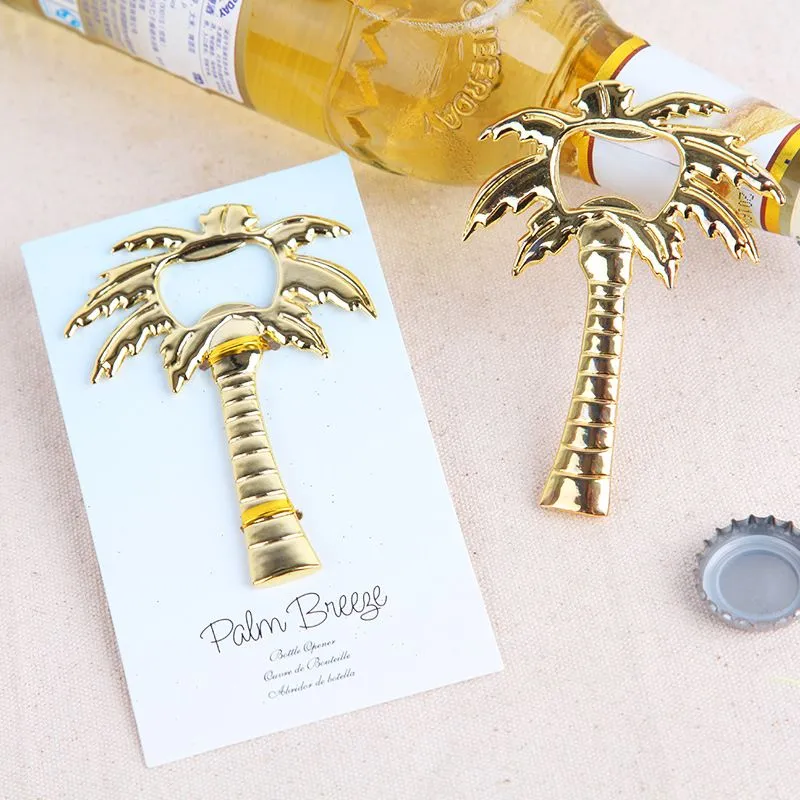 Wedding Favors Coconut Palm Tree Breeze Gold Alloy Beer Bottle Opener Party Gifts Supplies DHL 