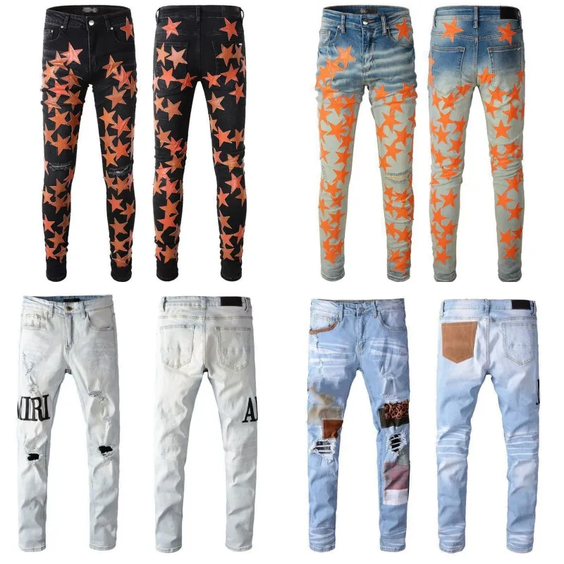 Designer Jeans Mens Denim Pantalons De Broderie Mode Trous Pantalon Taille US 29 40 Hip Hop Pantalon A Glissiere En Detresse Pour Homme 2023 Top Vendre Noir Et Bleu Slim Fit Jean
