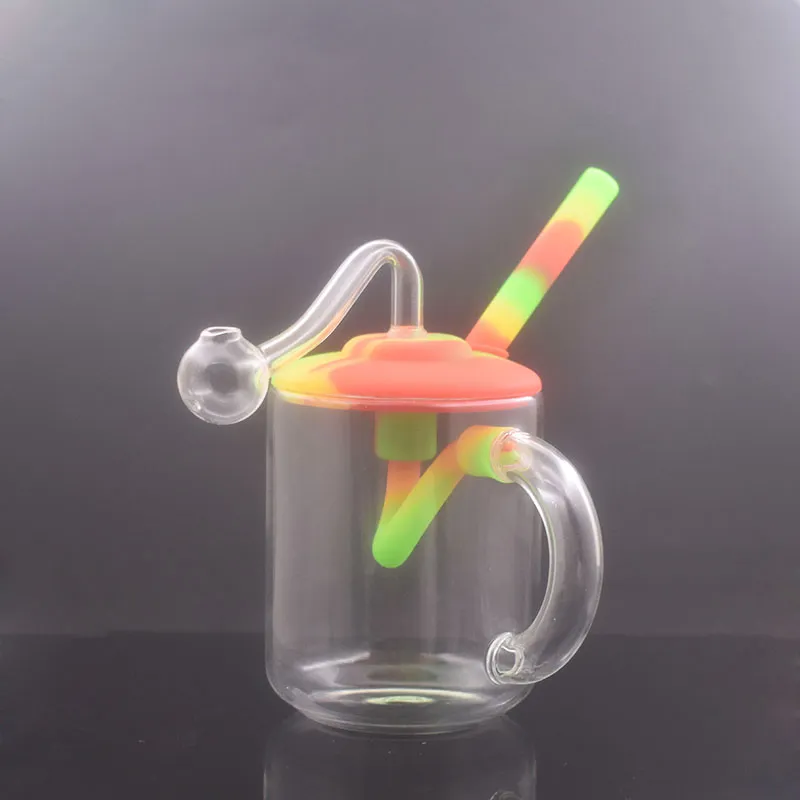 1 pcs conception unique brûleur à mazout en verre Bong conduites d'eau avec percolateur recycleur cendrier Bong barboteur fumer conduite d'eau avec 10 mm mâle tuyau de brûleur à mazout en verre