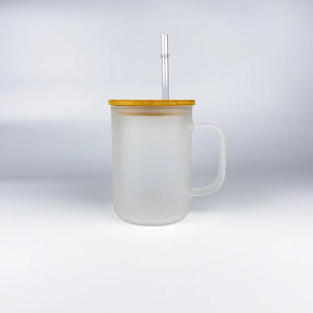 17oz Bulk BPA Free Mason Jar Coffee Mug With Crystal Clear Frosted