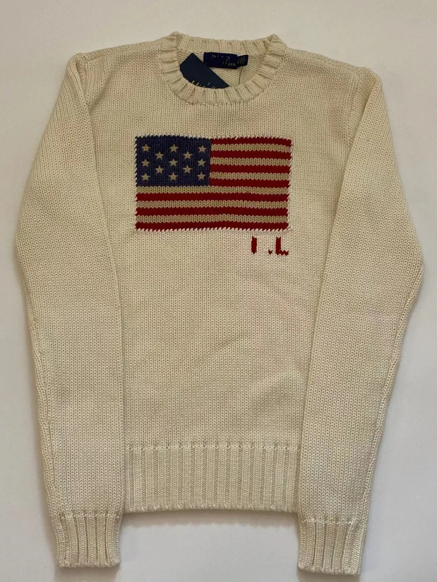 US Premium Mens Knit Sweater Womens Sticking Sweaters Flag of the United States Sweater Wool Blend Pullover R9A4#