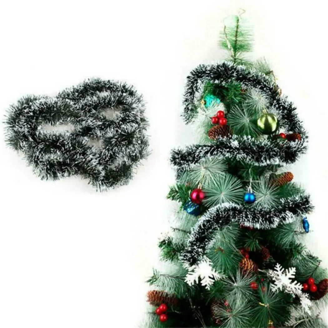 Dekorativa blommor kransar 5st 2m Christmas Garland Chunky Tinsel Green With White Trim Xmas Tree Decoration Garland 6.5ft Home Party Wall Door Decor 230911