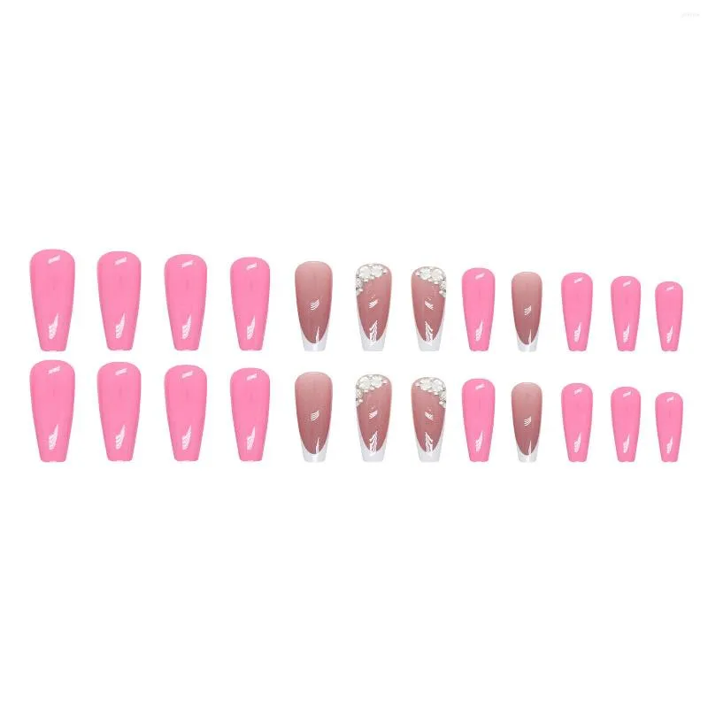 False Nails Fluorescent Pink Long Square Manicure Chip-Proof Smudge-Proof Fake For Daily And Parties Wearing