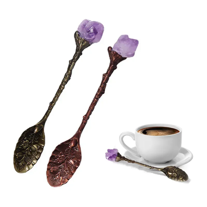 Natural Crystal Spoon Amethyst Kaffee Kaffee Haushaltsgeschirr DIY geschnitztes Langgang Mischlöffel