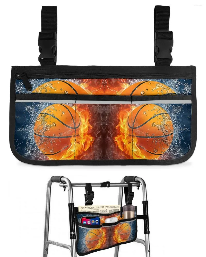 Sacos de armazenamento Saco de cadeira de rodas de basquete fogo e água colisão com bolsos braço lateral scooter elétrico andando bolsa