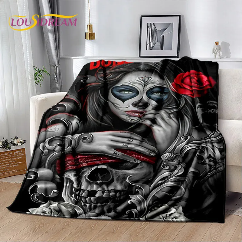 Couvertures 3D gothique horreur femme crâne mort fille douce en peluche couverture flanelle couverture jeter couverture pour salon chambre lit canapé pique-nique 230909