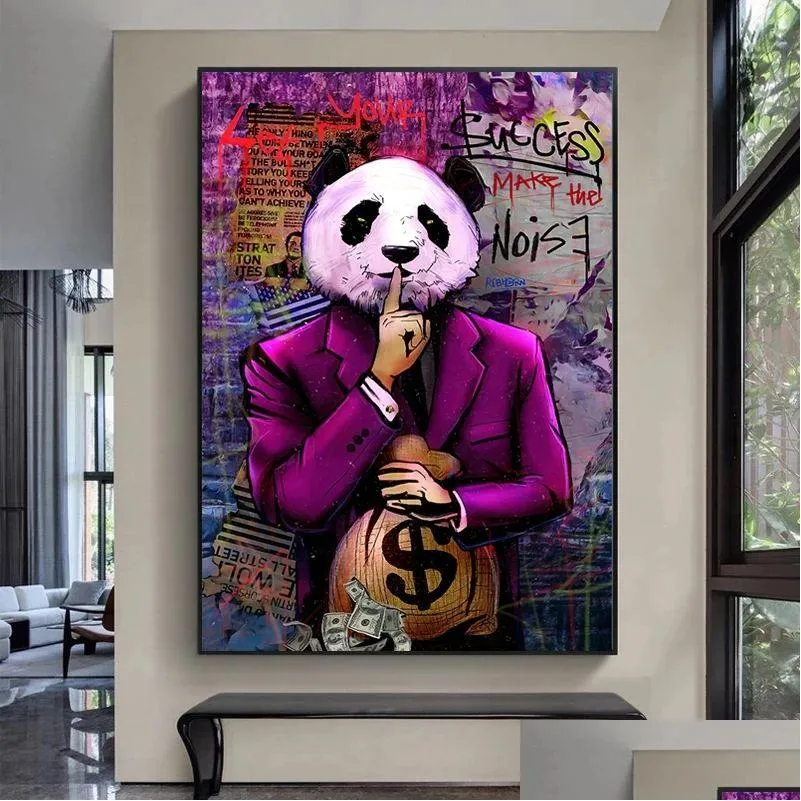 Målningar låter din framgång göra brusaffischer och utskrifter graffitikonst canvas abstrakt panda väggbilder för vardagsrum hem d dhsbn