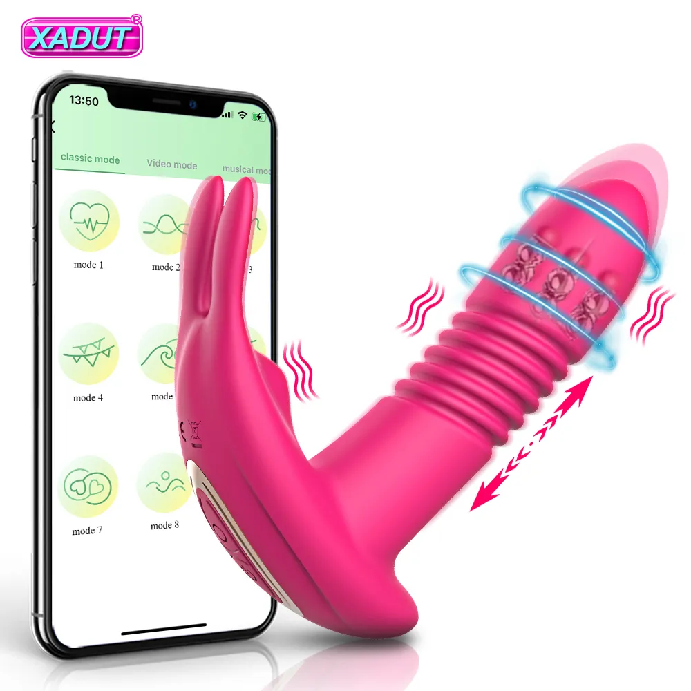 Volwassen Speelgoed Bluetooth Thrusting Vibrator voor Vrouwen Clitoris Stimulator APP Roterende Telescopische Dildo Afstandsbediening G Spot Seksspeeltje 230911