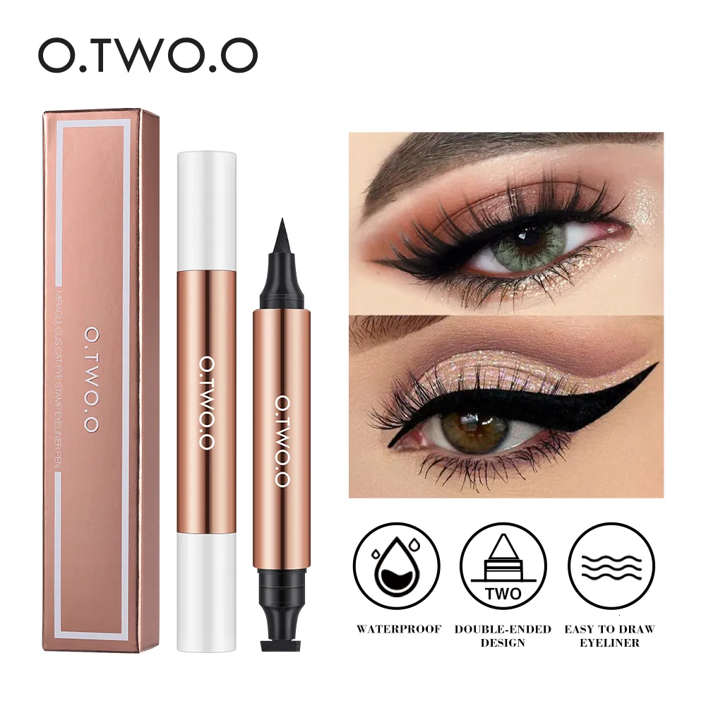 Combinazione di ombretti Liner OTWOO Timbro per eyeliner Penna liquida nera Impermeabile ad asciugatura rapida Matita per eyeliner a doppia punta Trucco per donne Cosmetici 230911