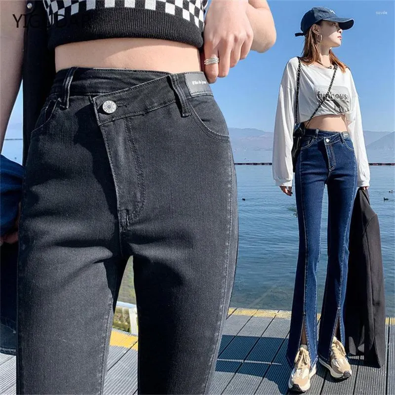 Jeans da donna Donna Primavera Estate Pantaloni stile coreano a vita alta con taglio a stivale Moda femminile All-Match Split svasato per