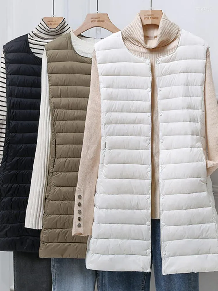 Gilet da donna Donna Autunno 2023 Pelliccia naturale con cappuccio 90% Piumini d'anatra bianca Giubbotti lunghi sottili Parka femminile spesso caldo Kurtka