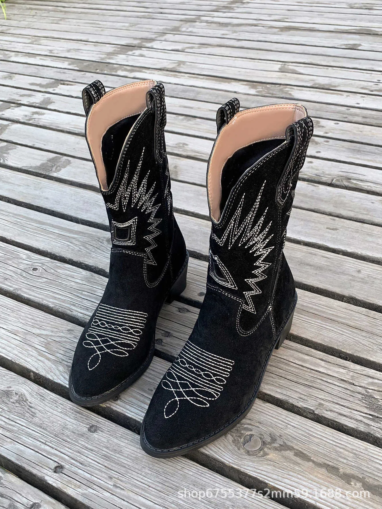 Embroidered Western Cowboy Boots: Women's Vmouth Long Tube Cavalry Boots Thick Heels Show Thin Versatile Suede High 230830