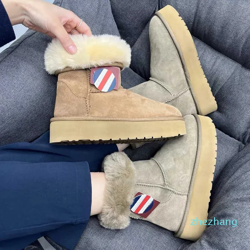 2023-Designer Platform Booties Tasman Slipper Braid Comfy Women Suede Sheepskin Fur Lined Slides Winter Shoes Chestnut Boots Tazz Men Kid Child 34-43