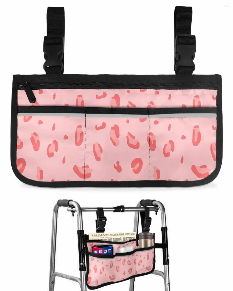 Storage Bags Pink Leopard Wheelchair Bag With Pockets Reflective Strips Armrest Side Electric Scooter Walking Frame Pouch