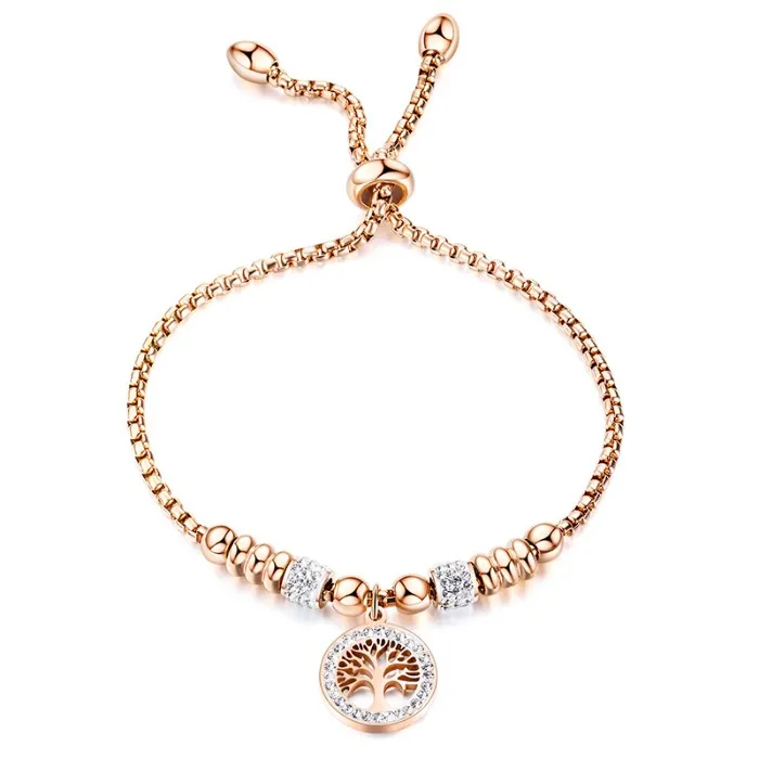 Inlay diamante cristal pulseiras árvore da vida charme pulseira de aço inoxidável ajustável pulseira manguito feminino moda jóias