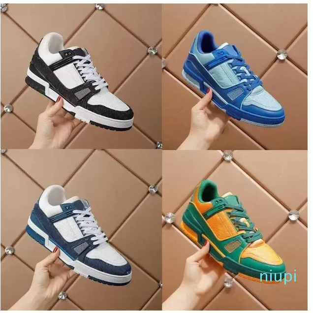 Virgil Trainer Casual Shoes Calfskin Leather Abloh White Green Red Blue Letter Overlays Platform Low Sneakers Size Eur36-45 Running Shoes With Box