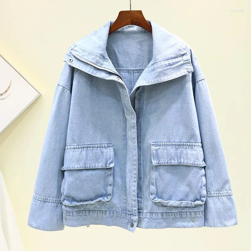 Jaquetas femininas agradável outono denim vintage casaco turn-down colarinho jeans casaco feminino solto casual outerwear plus size p819