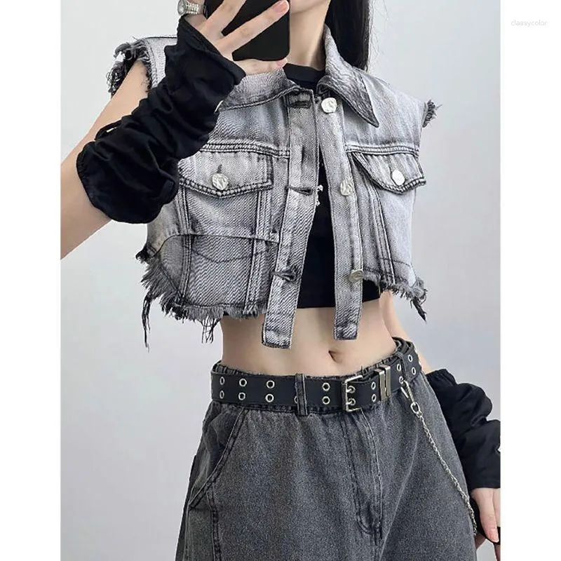 Women's Jackets Selling 2023 Vintage Washed Denim Vest Spicy Girl Short Brim Sleeveless Work Jacket Top For Women