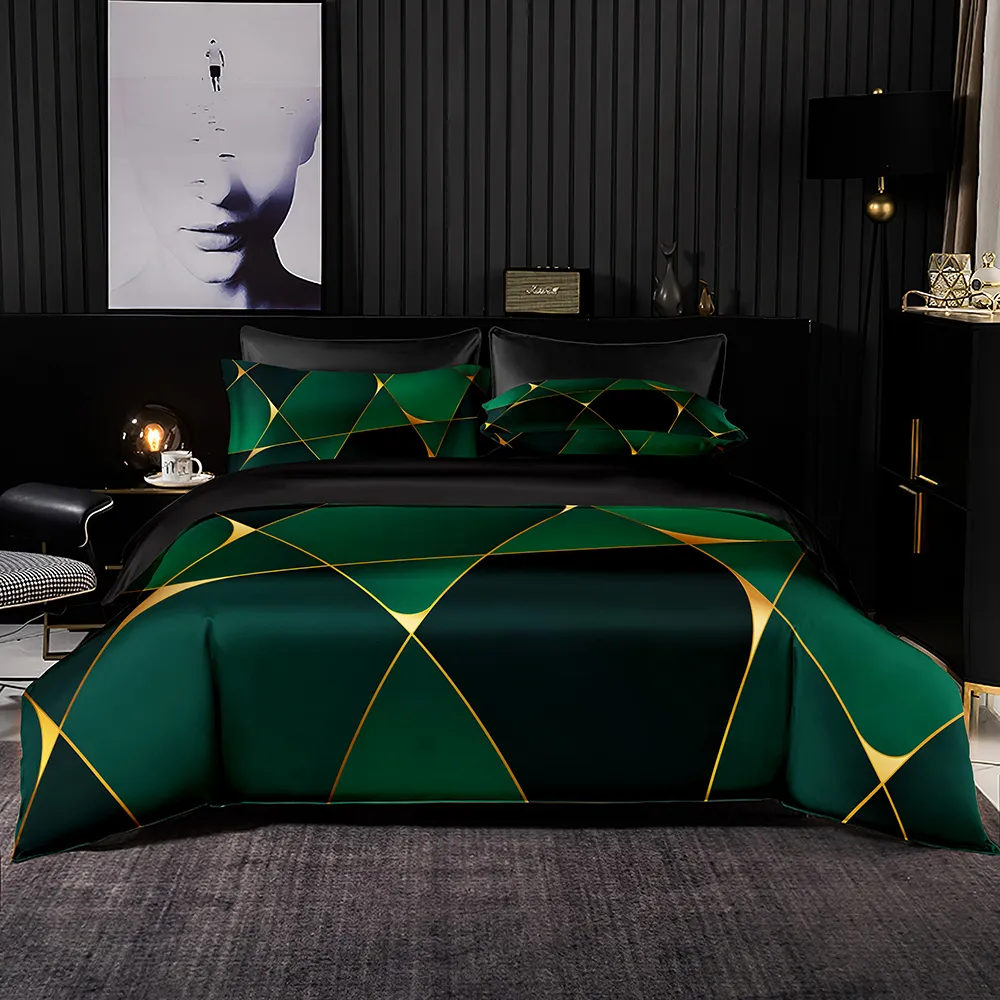 Set di biancheria da letto Set ben fatto Copripiumino in stile nordico con federa Bordo verde dorato per King Queen Full Size Tessili per la casa 230911