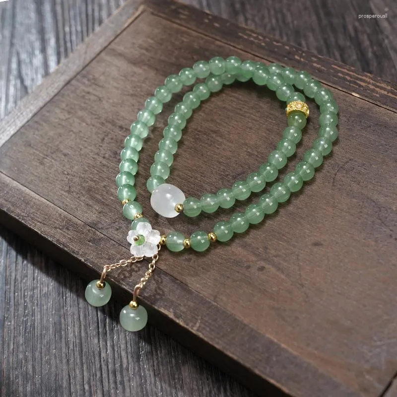 Strand fashionabla flerskiktsgrön imitation Jade pärlstav armband för kvinnor elegant och söt domstolsstil bankett dagliga smycken