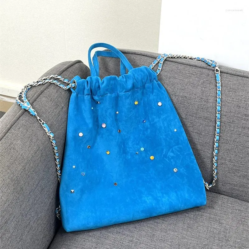 Borse da sera Zaino da donna alla moda Borse in pelle opaca Decorazione con diamanti finti Borsa da libro per ragazze universitarie con tracolla a catena da donna